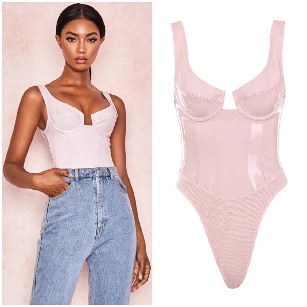 House Of CB Kezia Latex Bustier Bodysuit Pink